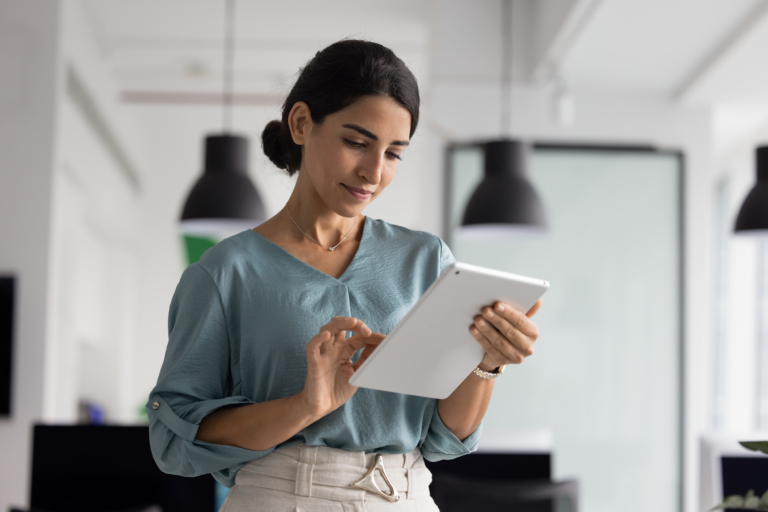 Woman working on tablet